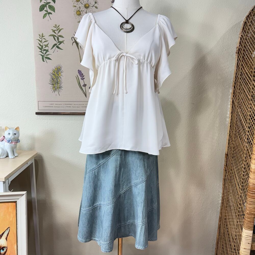 Aritzia Wilfred Faye Light Birch Babydoll Top Fairy Femme Coquette Romantic S